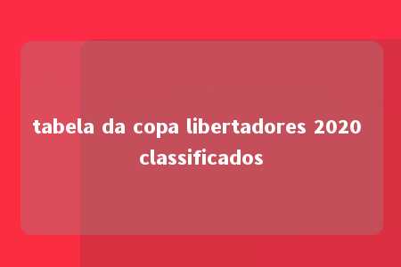 tabela da copa libertadores 2020 classificados