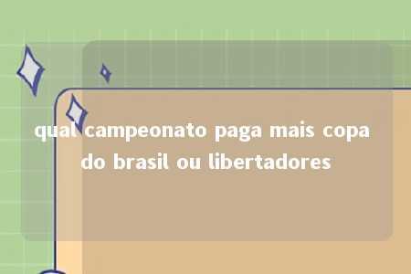 qual campeonato paga mais copa do brasil ou libertadores